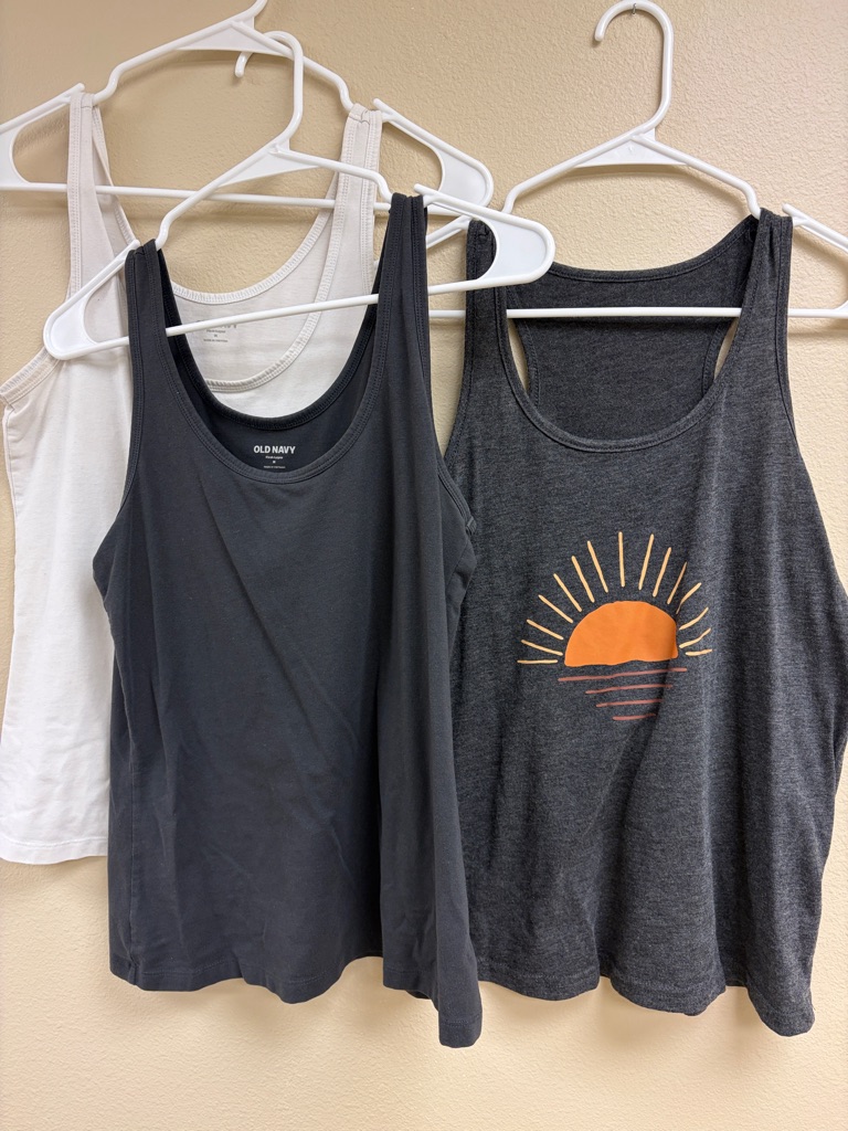 Old Navy Women's Black, Gray & White Tank Top Set With Orange Sun Graphic